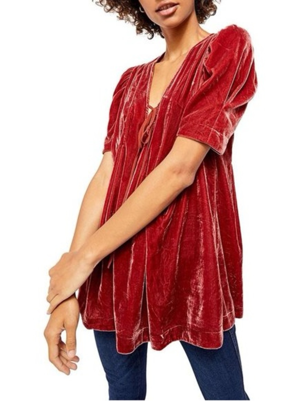Free People Velvet Tie-Front Tunic in Wine Red